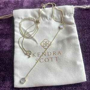 Kendra Scott Lariat Necklace - gold with gray cats eye stone - 30 in chain EUC